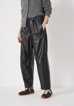 hush Trousers|Leather Jack Barrel Trousers Black