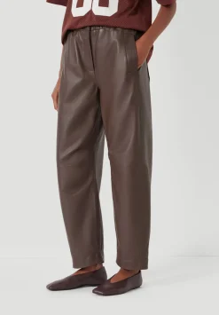 hush Trousers|Leather Jack Barrel Trousers Chocolate brown