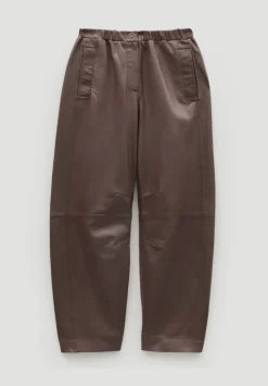hush Trousers|Leather Jack Barrel Trousers Chocolate brown