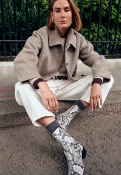 hush Heels|Boots|Leather Snake Print Square Toe Boots Natural snake