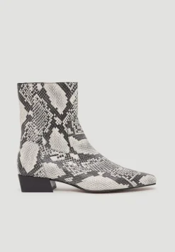 hush Heels|Boots|Leather Snake Print Square Toe Boots Natural snake