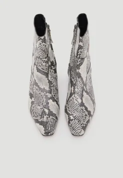 hush Heels|Boots|Leather Snake Print Square Toe Boots Natural snake