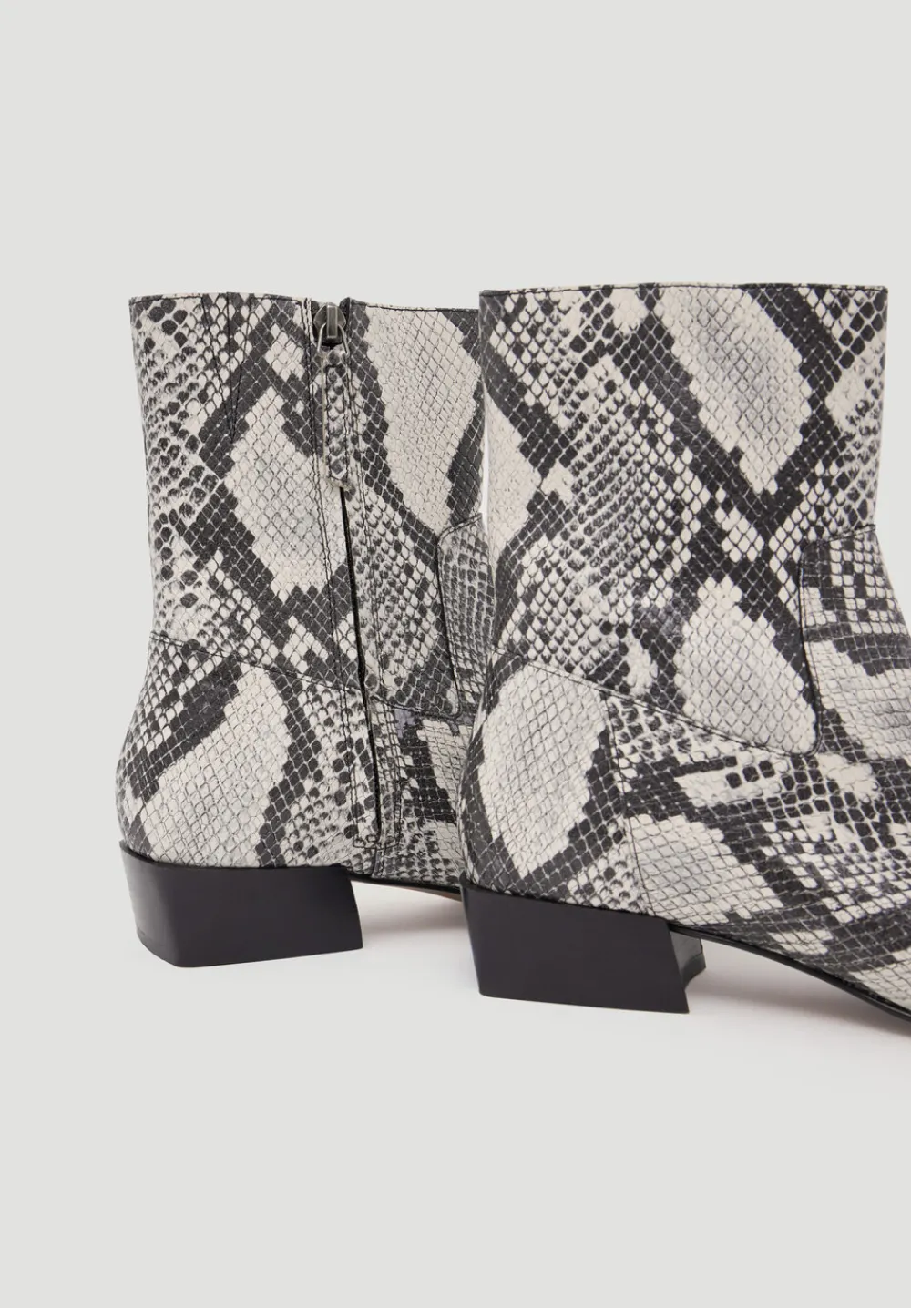 hush Heels|Boots|Leather Snake Print Square Toe Boots Natural snake