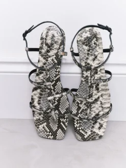 hush Sandals|Heels|Leather Strappy Low Heel Sandals Natural snake