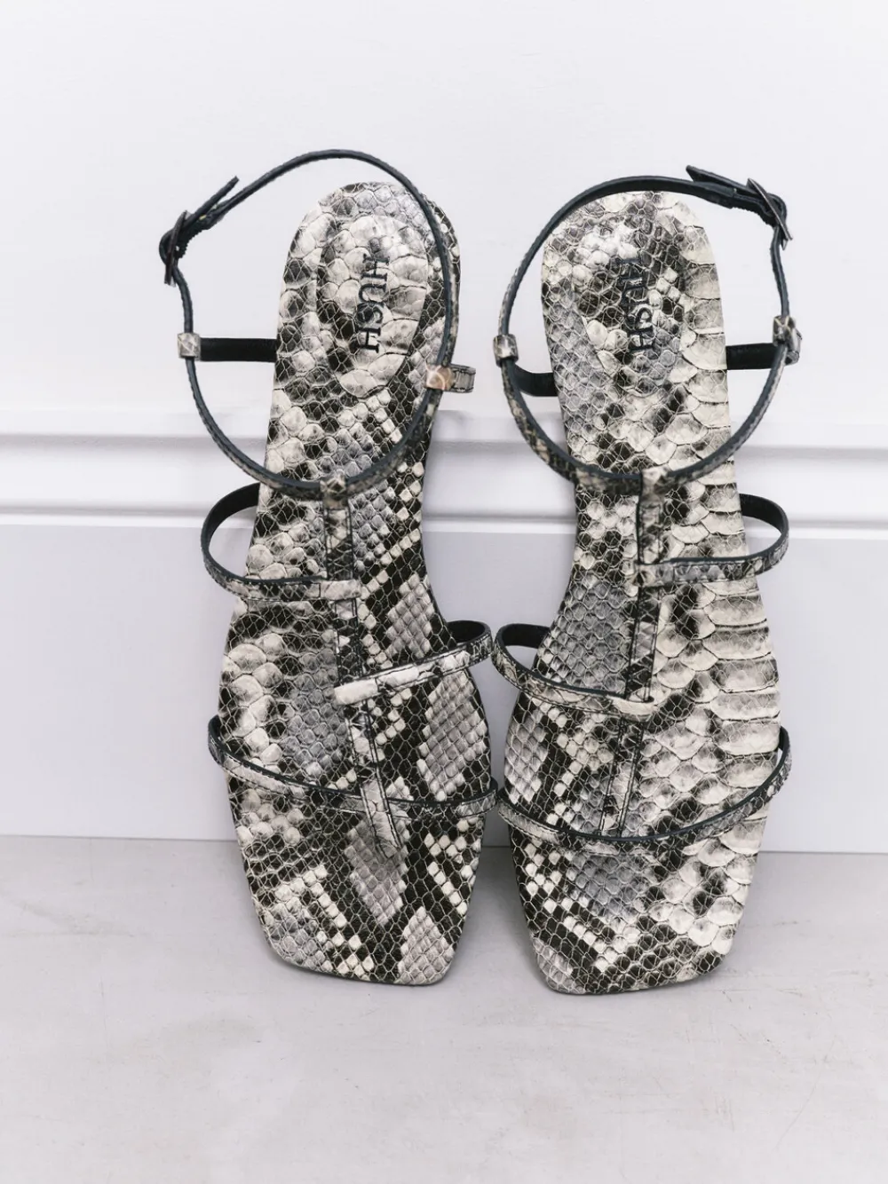 hush Sandals|Heels|Leather Strappy Low Heel Sandals Natural snake