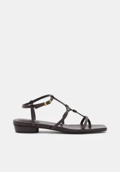 hush Sandals|Heels|Leather Strappy Low Heel Sandals Burgundy Red