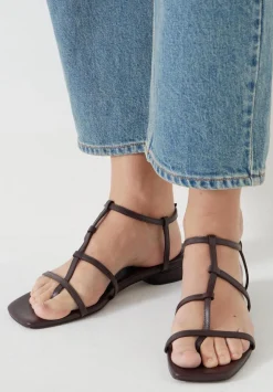 hush Sandals|Heels|Leather Strappy Low Heel Sandals Burgundy Red
