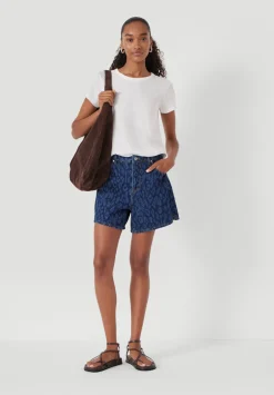 hush Shorts|Leopard Print Essential Denim Shorts Laser Leopard Print Mid Blue