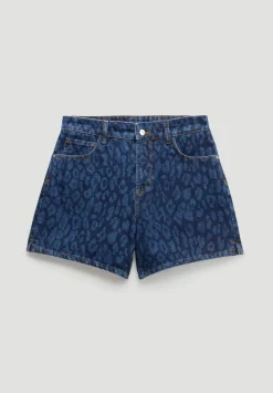 hush Shorts|Leopard Print Essential Denim Shorts Laser Leopard Print Mid Blue