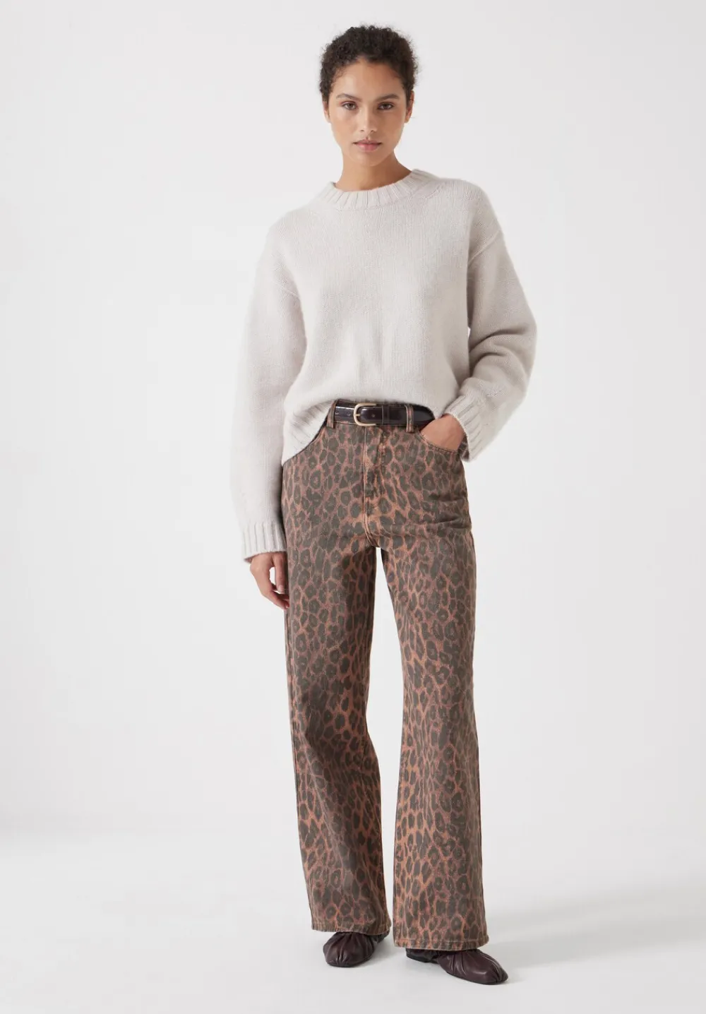 hush Jeans|Leopard Wide Leg Jeans Brown Leopard Print