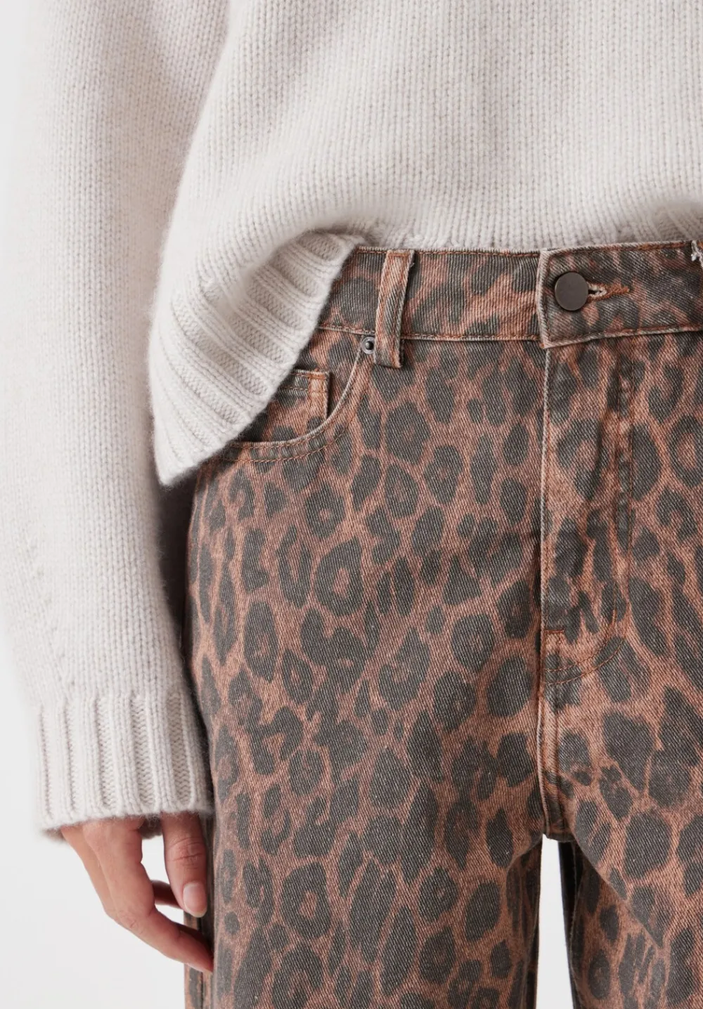 hush Jeans|Leopard Wide Leg Jeans Brown Leopard Print