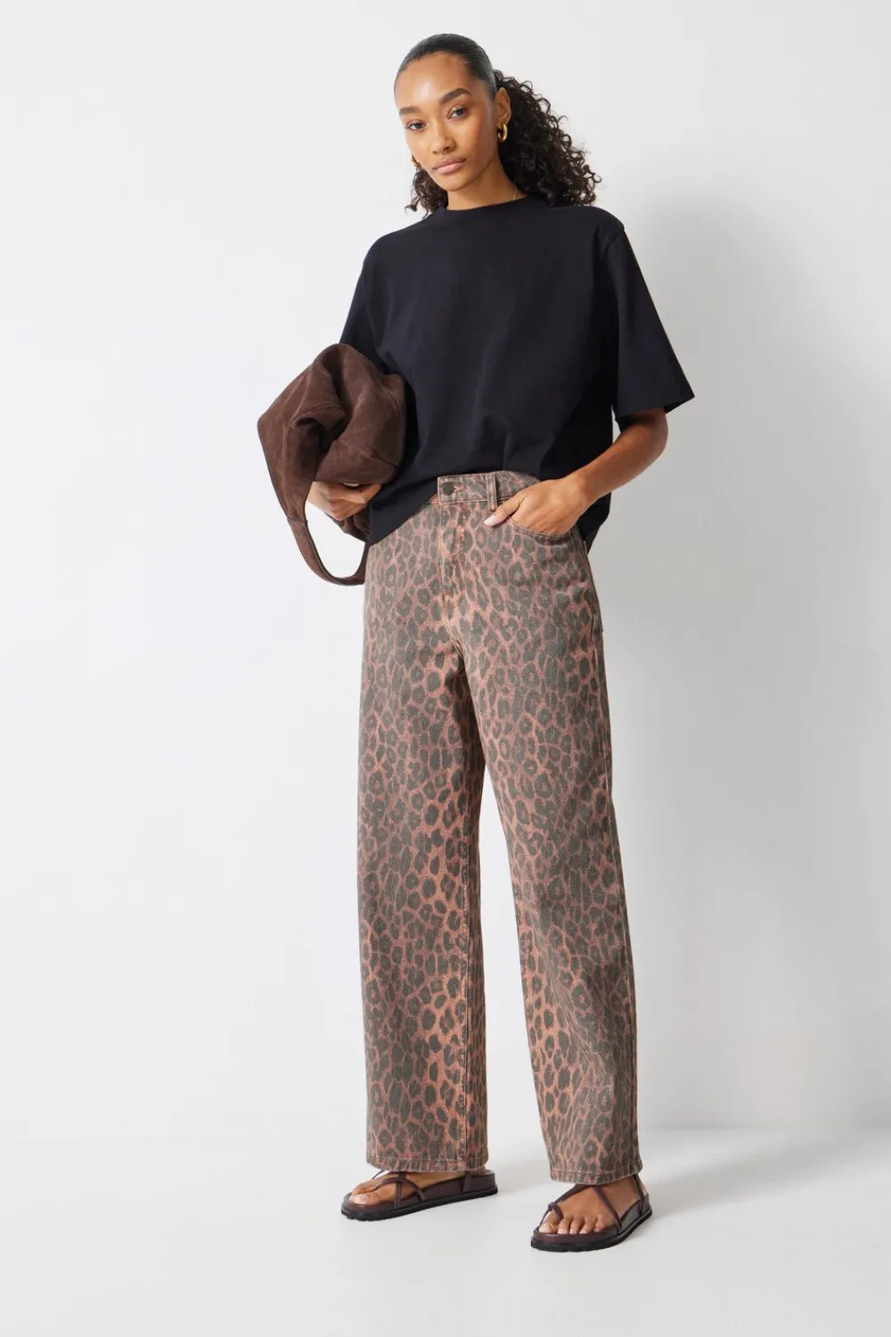 hush Jeans|Leopard Wide Leg Jeans Brown Leopard Print