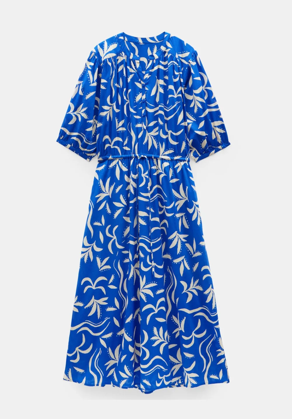 hush Dresses|Lhea Printed Midi Cotton Dress Abstract Palm Blue