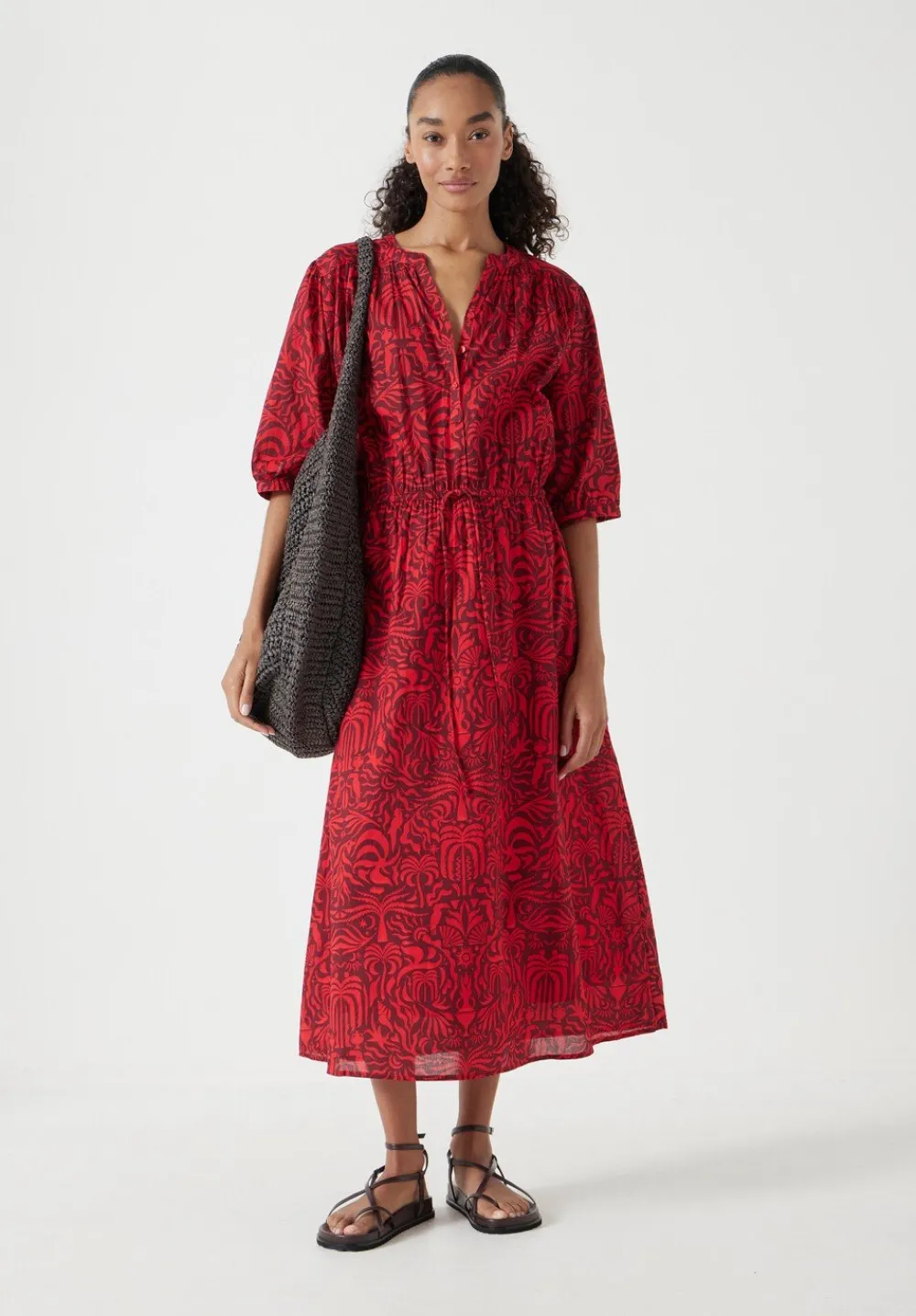 hush Dresses|Lhea Printed Midi Cotton Dress Lotus Red