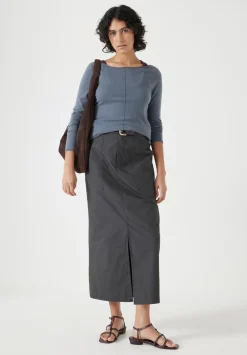 hush Skirts|Lightweight Cotton Column Midi Skirt Washed Black