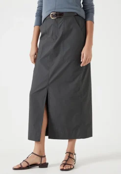 hush Skirts|Lightweight Cotton Column Midi Skirt Washed Black