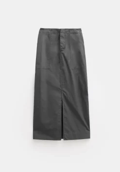 hush Skirts|Lightweight Cotton Column Midi Skirt Washed Black