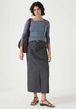 hush Skirts|Lightweight Cotton Column Midi Skirt Washed Black