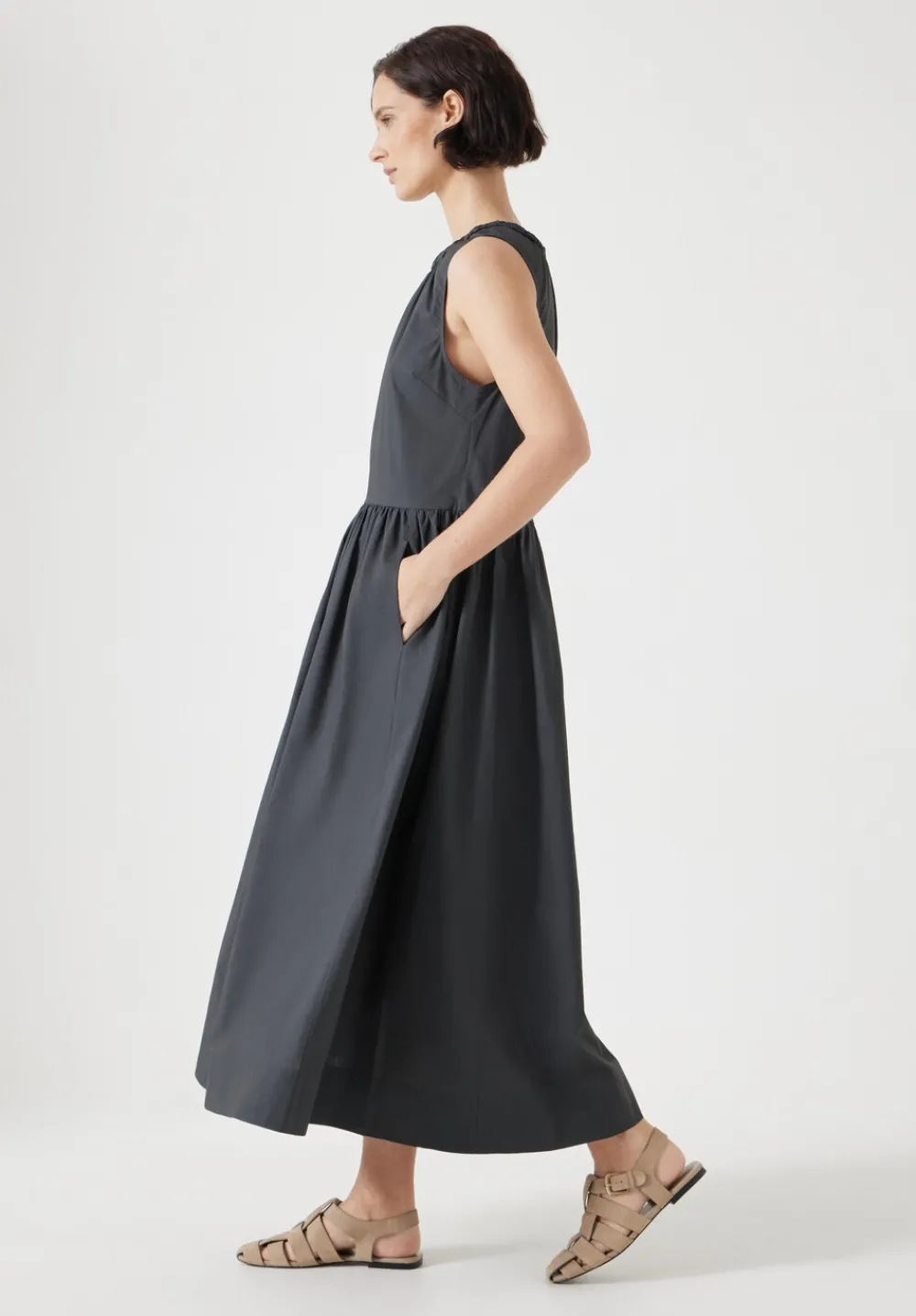 hush Dresses|Lightweight Cotton Sleeveless Crew Neck Maxi Dress Washed Black