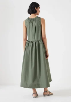 hush Dresses|Lightweight Cotton Sleeveless Crew Neck Maxi Dress Khaki Green