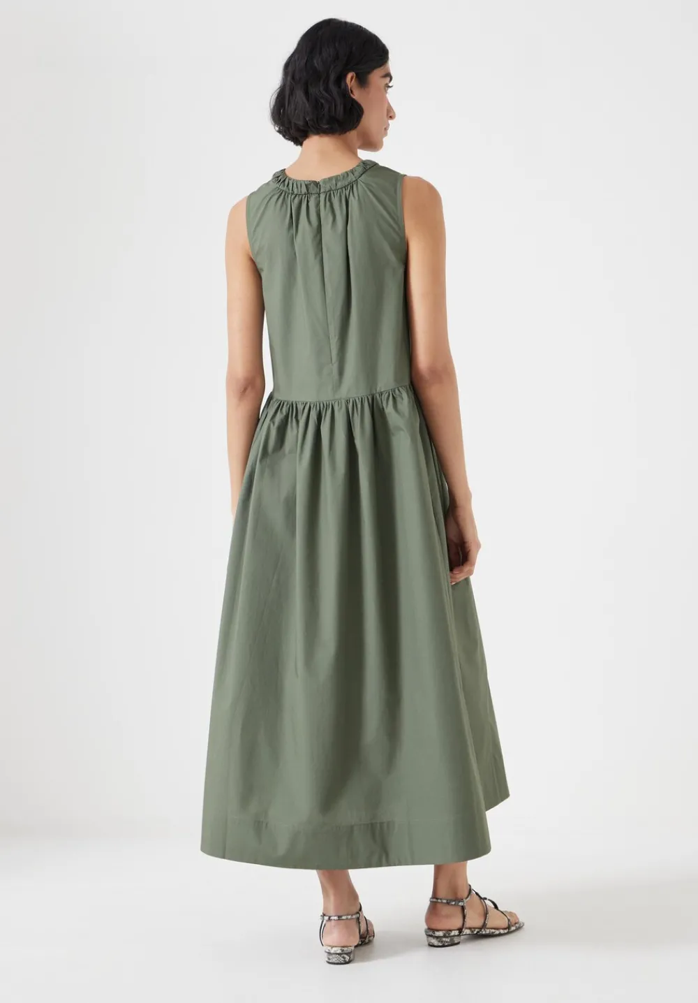 hush Dresses|Lightweight Cotton Sleeveless Crew Neck Maxi Dress Khaki Green