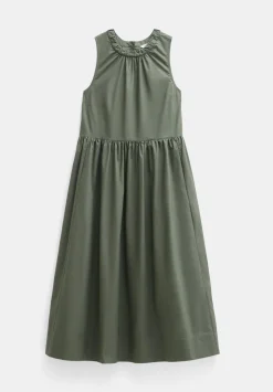 hush Dresses|Lightweight Cotton Sleeveless Crew Neck Maxi Dress Khaki Green