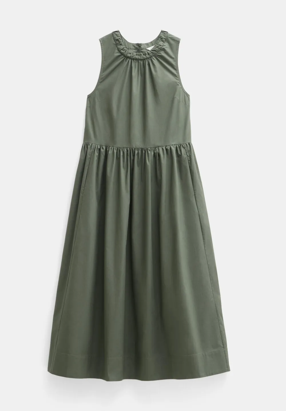 hush Dresses|Lightweight Cotton Sleeveless Crew Neck Maxi Dress Khaki Green
