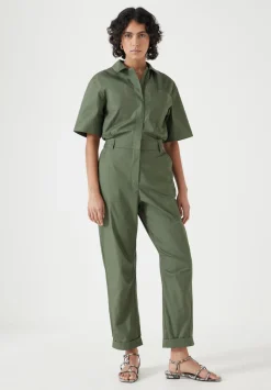 hush Jumpsuits|Dresses|Lightweight Cotton Utility Jumpsuit Khaki Green