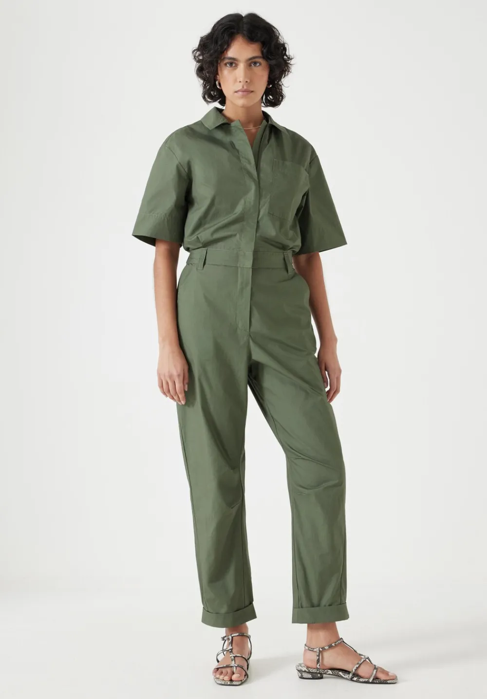 hush Jumpsuits|Dresses|Lightweight Cotton Utility Jumpsuit Khaki Green