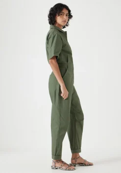hush Jumpsuits|Dresses|Lightweight Cotton Utility Jumpsuit Khaki Green