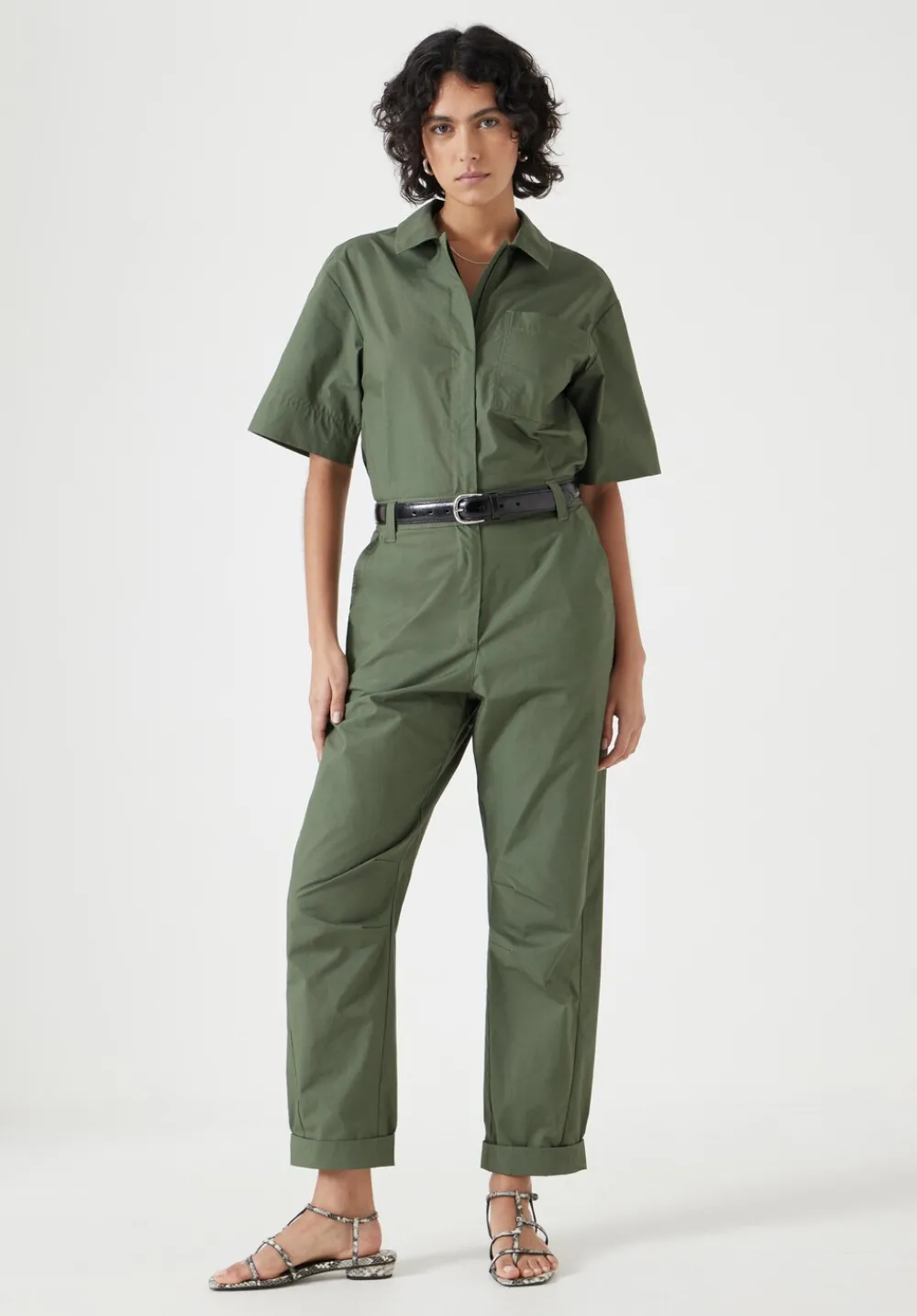 hush Jumpsuits|Dresses|Lightweight Cotton Utility Jumpsuit Khaki Green