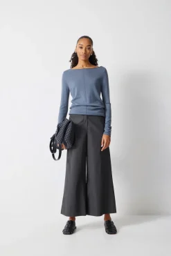 hush Trousers|Lightweight Cotton Wide Leg Cropped Trousers Washed Black
