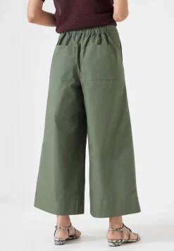 hush Trousers|Lightweight Cotton Wide Leg Cropped Trousers Khaki Green