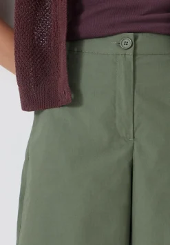 hush Trousers|Lightweight Cotton Wide Leg Cropped Trousers Khaki Green