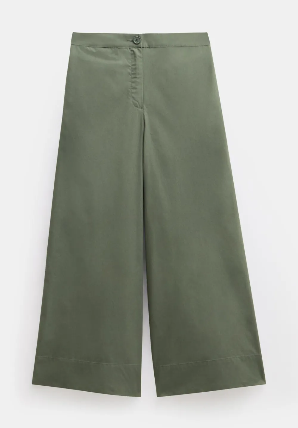 hush Trousers|Lightweight Cotton Wide Leg Cropped Trousers Khaki Green
