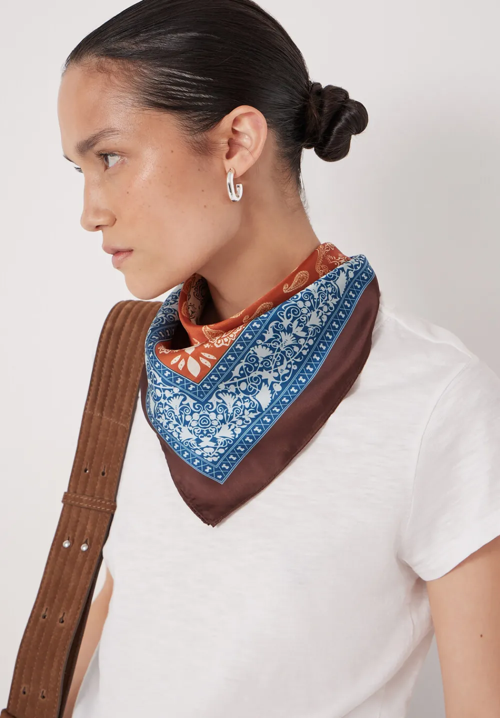 hush Scarves|Lightweight Printed Scarf Brown Mix