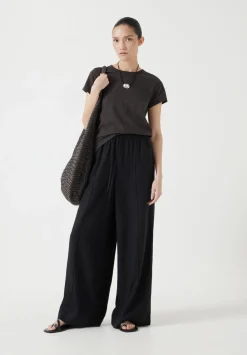 hush Trousers|Linen Blend Petunia Wide Leg Trousers Washed Black