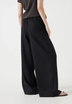 hush Trousers|Linen Blend Petunia Wide Leg Trousers Washed Black