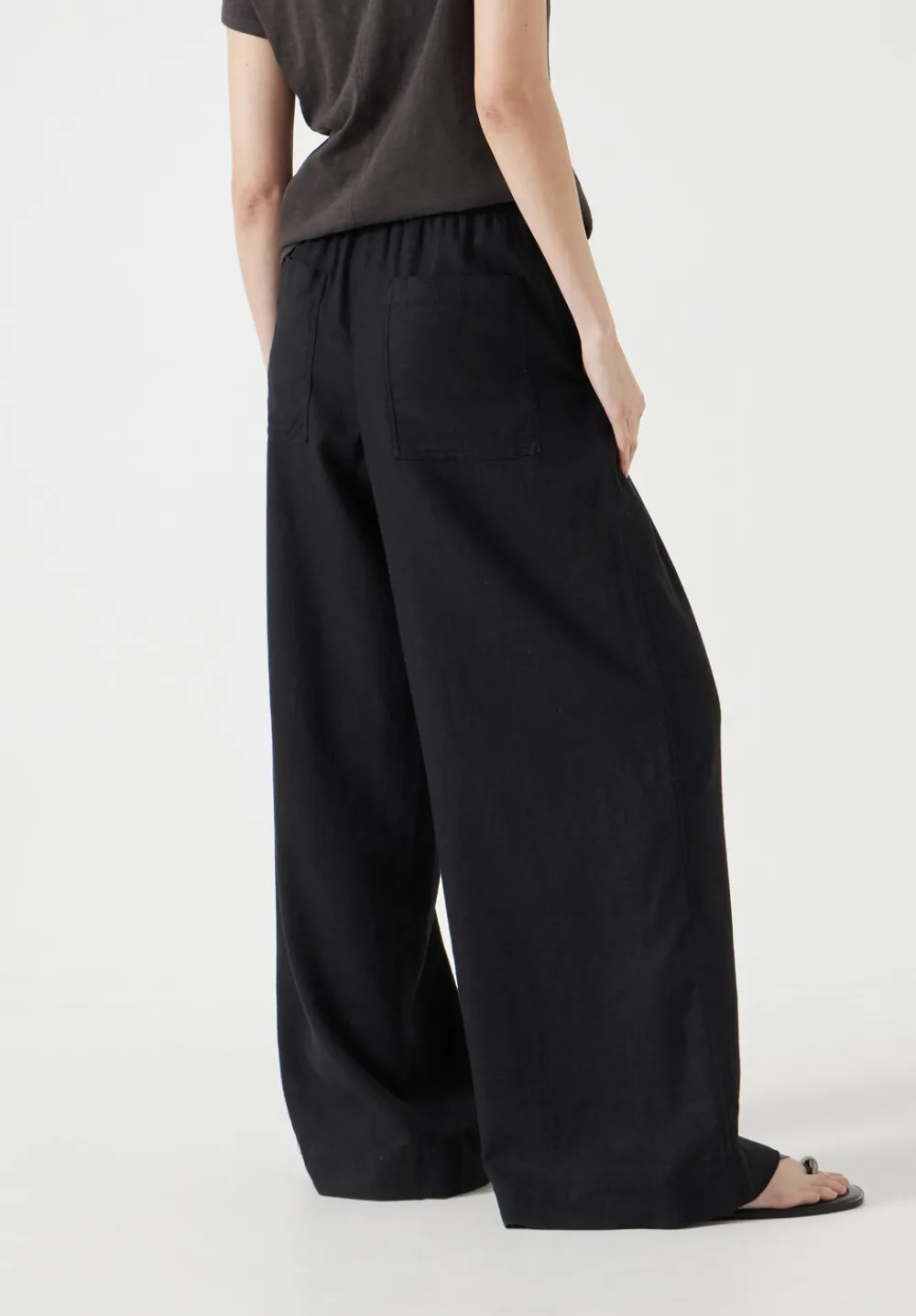 hush Trousers|Linen Blend Petunia Wide Leg Trousers Washed Black