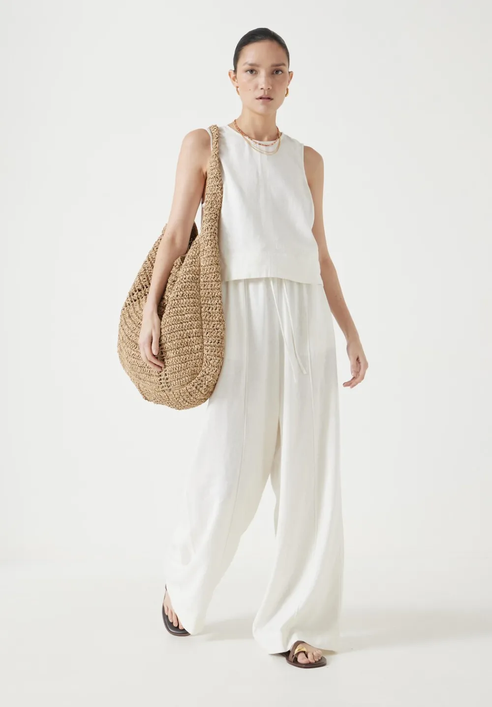 hush Trousers|Linen Blend Petunia Wide Leg Trousers White
