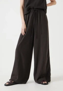 hush Trousers|Linen Blend Petunia Wide Leg Trousers Dark Brown