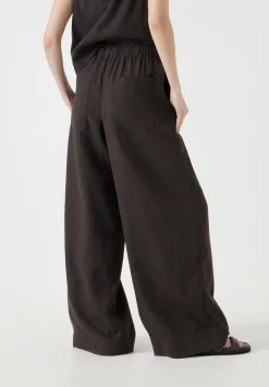 hush Trousers|Linen Blend Petunia Wide Leg Trousers Dark Brown