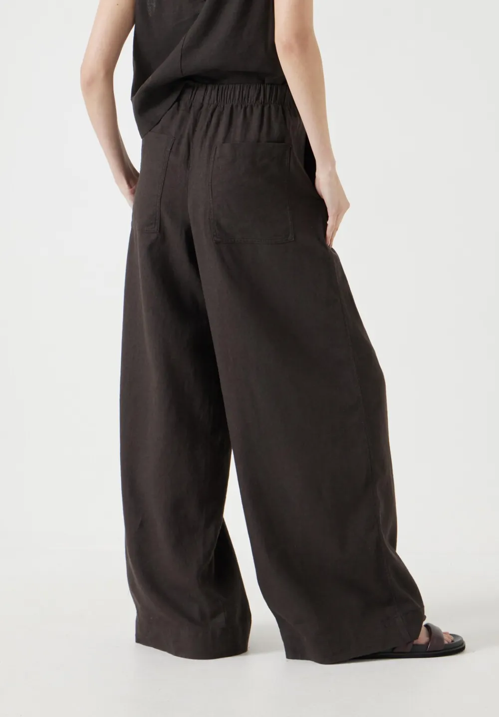 hush Trousers|Linen Blend Petunia Wide Leg Trousers Dark Brown