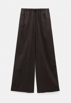 hush Trousers|Linen Blend Petunia Wide Leg Trousers Dark Brown