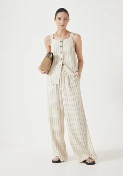 hush Trousers|Linen Blend Petunia Wide Leg Trousers Ecru Black Stripe