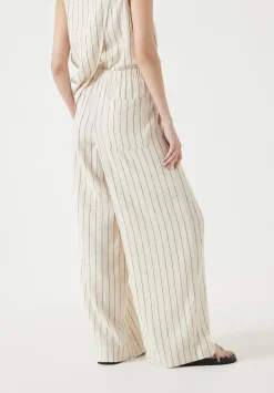 hush Trousers|Linen Blend Petunia Wide Leg Trousers Ecru Black Stripe