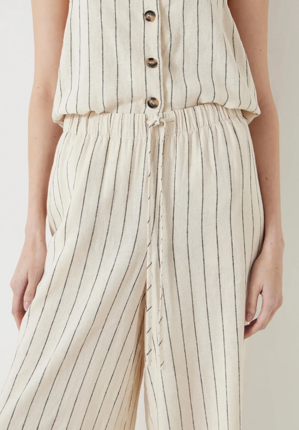 hush Trousers|Linen Blend Petunia Wide Leg Trousers Ecru Black Stripe