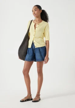 hush Tops & T-Shirts|Jumpers & Cardigans|Linen Blend Short Sleeve Cardigan Pale Yellow