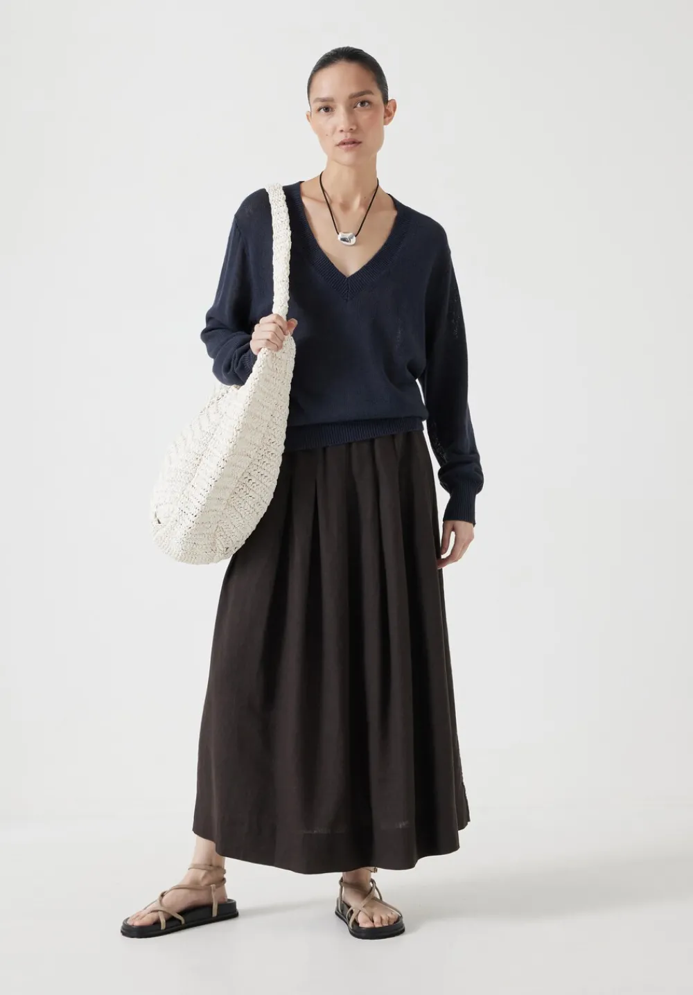 hush Jumpers & Cardigans|Linen Blend V Neck Jumper Inkwell Navy