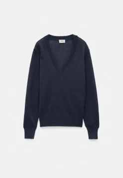 hush Jumpers & Cardigans|Linen Blend V Neck Jumper Inkwell Navy